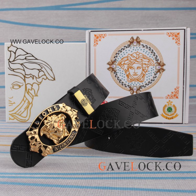 Newest Versace Logo Leather Strap New Medusa Head Gold &Black